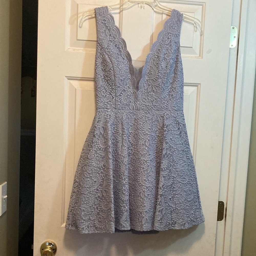 City Studio Blue Fit and Flare Mini Dress Plunge Neckline
